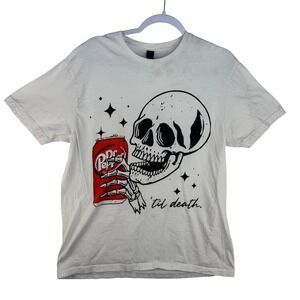 Dr Pepper til Death Skeleton Skull Graphic Tee Shirt Off White Women Medium